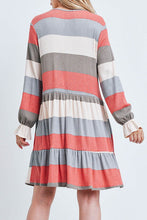 Load image into Gallery viewer, Sale! Multi Stripe Long Sleeve Ruffle Shirring Dress/Tunic
