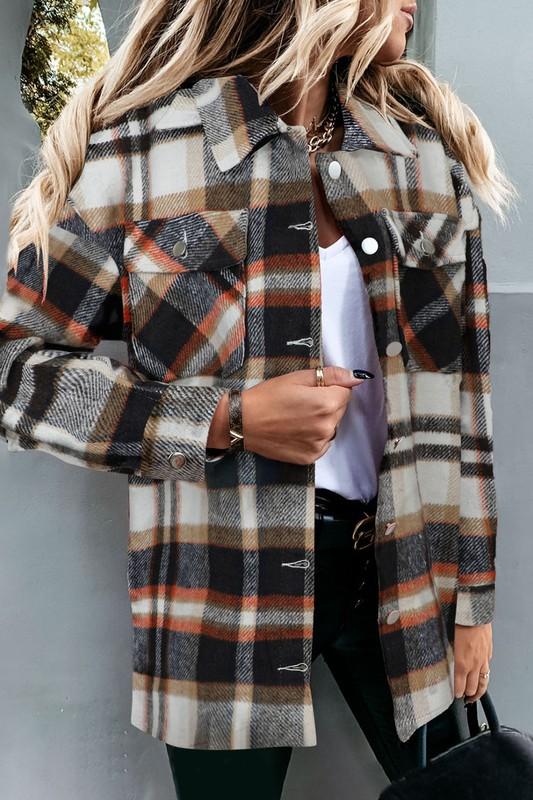 Sale! Black, Rust, Caramel Geometric Plaid Shirt/Jacket (Shacket)-