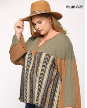 Load image into Gallery viewer, Sale! Olive Print and Ribbed Knit Mixed Top (fits small to 3-4XL)
