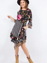 Load image into Gallery viewer, Mixed Print Tunic/Dress with Stripes ( S-3X)
