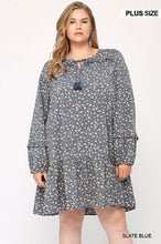 Load image into Gallery viewer, Slate Blue, Cranberry and Creme Floral Print and Ruffled Detailed Dress/Tunic (XL-2/3XL)

