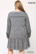 Load image into Gallery viewer, Slate Blue, Cranberry and Creme Floral Print and Ruffled Detailed Dress/Tunic (XL-2/3XL)
