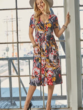 Load image into Gallery viewer, Sale! Red Floral Button Up Midi Dress w/Pockets (S-XL)

