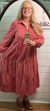 Load image into Gallery viewer, Rose Clay Boho Tiered Dress W/ Long Sleeves  (XL-2XL)
