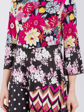 Load image into Gallery viewer, Fuchsia and Black Floral Contrast Midi Tunic/Dress With Pockets ( S-3XL)
