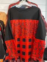 Load image into Gallery viewer, Black and Red Plaid Tribal Print Long Sleeve Top
