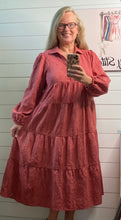 Load image into Gallery viewer, Rose Clay Boho Tiered Dress W/ Long Sleeves  (XL-2XL)
