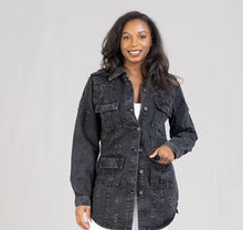 Load image into Gallery viewer, Black Long Jean Designer Jacket FB Live
