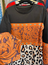 Load image into Gallery viewer, Sale! Black ,Orange Plaid Tribal Print  Long Sleeve Top ( Large Only)
