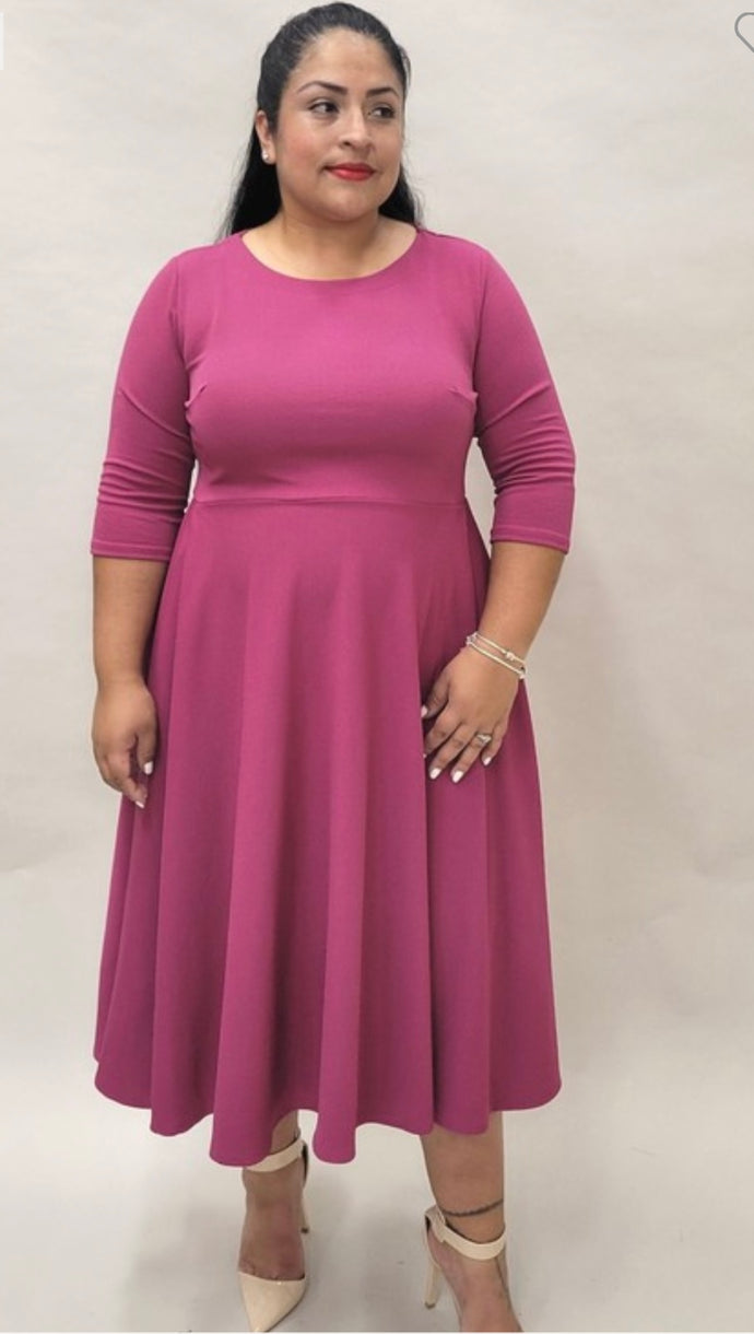 Bella Magenta  Fit and Flare Dress (S-3XL)
