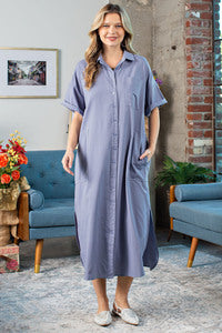 Sales! Heidi  Denim  Colored  Oversized  Buttoned Up Shirt Dress