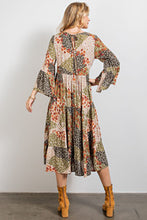 Load image into Gallery viewer, OLGA Olive Green Bell Sleeve Patch Printed Dress FB Live

