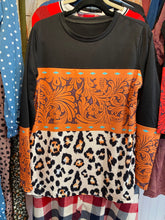 Load image into Gallery viewer, Sale! Black ,Orange Plaid Tribal Print  Long Sleeve Top ( Large Only)
