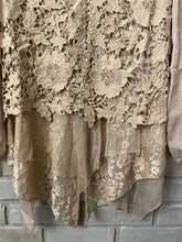 Load image into Gallery viewer, Sale! Kendal Vintage Beige, Gray, Olive  Silk  Lacy Blouse
