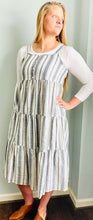 Load image into Gallery viewer, Sale! LAYLA Midi Black/Ivory/Gray striped tiered Maxi Dress
