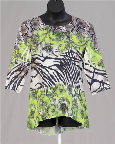 Sale! Everly Designer Lightweight Green and Black Patterned Top (1X fits up to a 3X)