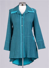 Load image into Gallery viewer, Teal  Contrasted Trim High Low Jacket.
