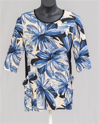 DEBBIE Designer Blue Floral Colorblocked Printed Top (S-4XL) FB Live