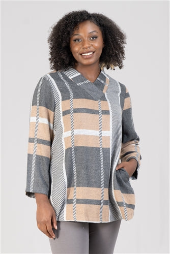 Taupe Plaid Sweater Tunic Top