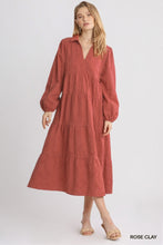 Load image into Gallery viewer, Rose Clay Boho Tiered Dress W/ Long Sleeves  (XL-2XL)
