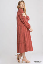 Load image into Gallery viewer, Rose Clay Boho Tiered Dress W/ Long Sleeves  (XL-2XL)
