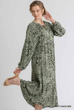 Load image into Gallery viewer, MELINDA  Dusty Sage Animal Print Maxi Dress  (Med. Last one )
