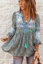 Load image into Gallery viewer, Julie Mint Floral Patchwork Blouse with Tassels FB Live
