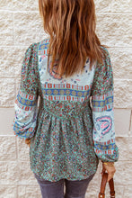 Load image into Gallery viewer, Julie Mint Floral Patchwork Blouse with Tassels FB Live
