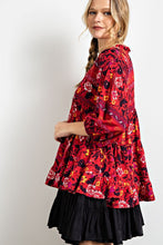 Load image into Gallery viewer, CASSIE Crimson Floral  Printed Babydoll Tunic (S-L)
