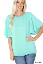 Load image into Gallery viewer, Renee Waterfall  Sleeve Button Top  ( 5 Colors) S- XL
