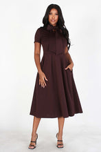 Load image into Gallery viewer, Brown Dress with Necktie and Side Pockets
