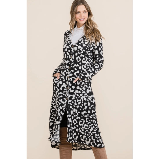 Long Leopard Button Down Cardigan With Pockets (S-3X) FB Live