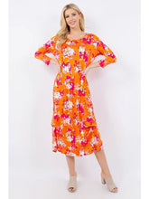 Load image into Gallery viewer, Isabella Orange &amp; Fuchsia Floral Printed Layered Bottom Dress ( S- 3XL)
