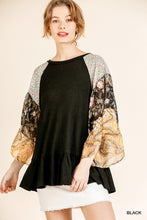 Load image into Gallery viewer, EMILY Black Waffle Knit Top with Paisley Mixed Print Bell Sleeves- FB Live
