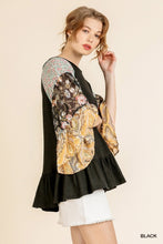 Load image into Gallery viewer, EMILY Black Waffle Knit Top with Paisley Mixed Print Bell Sleeves- FB Live
