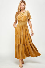 Load image into Gallery viewer, Gold Velvet Ruffled Dress w/Pockets
