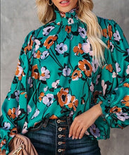 Load image into Gallery viewer, SHARON Floral Print Smocked Mock Neck Blouse (S-2XL that fits like a 3XL)
