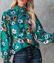 Load image into Gallery viewer, SHARON Floral Print Smocked Mock Neck Blouse (S-2XL that fits like a 3XL)
