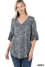 Load image into Gallery viewer, Sale!  Green or Gray Leopard Print Waterfall Sleeve Top
