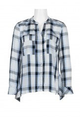 Sale! Blue Plaid Top With Long Sleeves