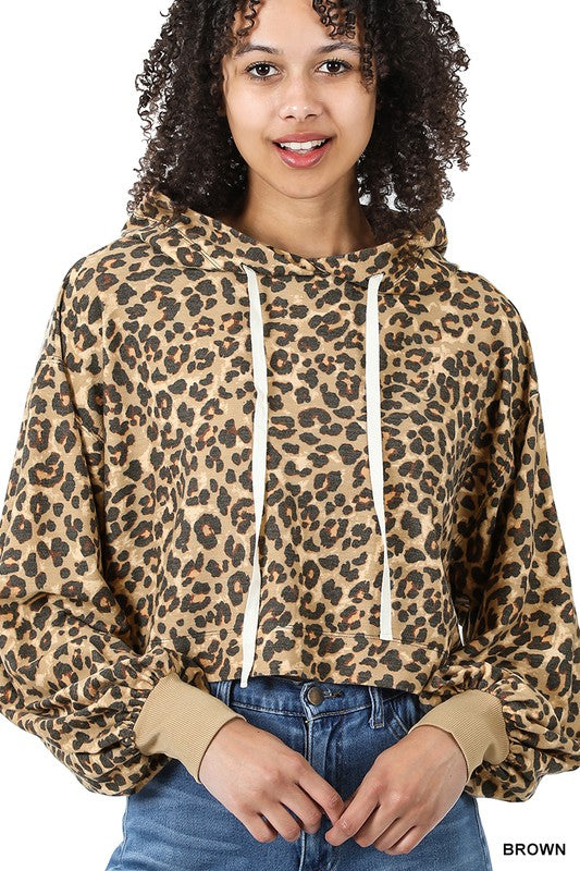 French Terry Leopard Drawstring Hoodie