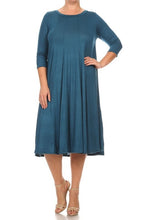 Load image into Gallery viewer, Curvy Layering  Solid Color Midi Dresses with 3/4 Sleeves (Click for additional colors)
