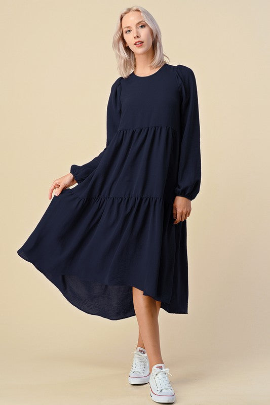 KATE Navy Dress with Long Sleeves  Curvy S -3XL FB Live