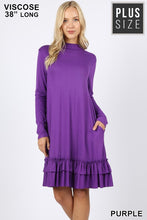 Load image into Gallery viewer, Sale! Mock Neck Ruffle Hem Dress with Pockets
