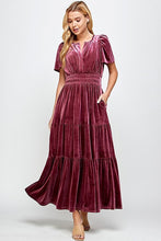 Load image into Gallery viewer, Rose Velvet Ruffled Dress w/Pockets!
