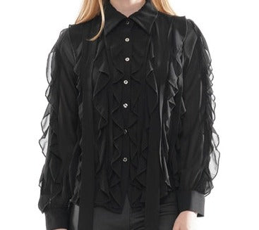 Black Ruffled Detailed Blouse (S-L)