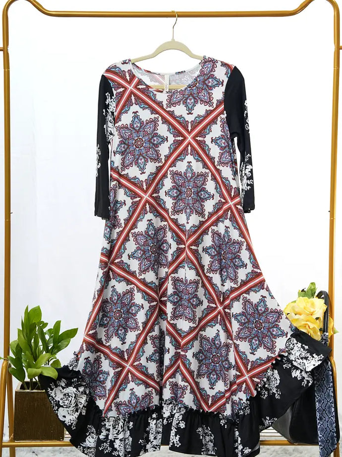 Esther Mixed Printed Dress With Pockets (S-XL) FB Live