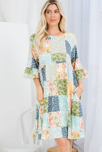 Load image into Gallery viewer, Sale!SADIE Patch Work Print Soft Baby Doll Dress with Bell Sleeves  and Pockets! (S-3X)
