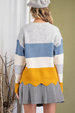 Load image into Gallery viewer, Sale! Adorable Blue, Gray and Mustard Sweater with Scalloped Hem!
