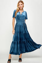 Load image into Gallery viewer, Teal Velvet Ruffled Dress w/Pockets!
